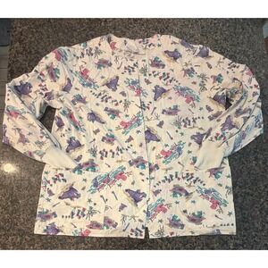 PAC Professional Apparel Co Scrub Jacket Large Hippo Beach Surfing Print White